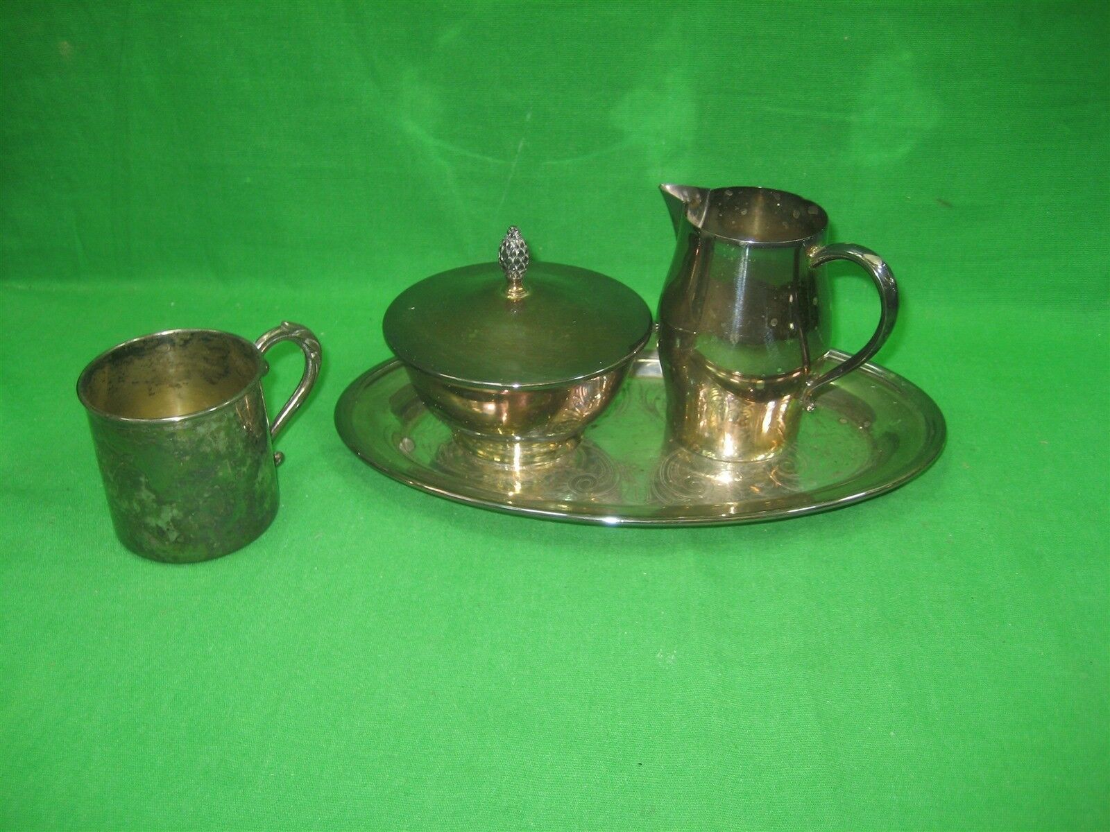 Oneida 5 Piece Set Vintage Paul Revere Silver Plated Sugar Bowl Cream Pot & Tray - $21.46