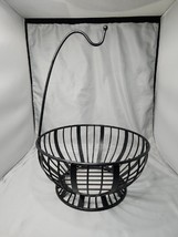 Metal Wire Fruit Basket With Banana Hanger Black Approx 15&quot; Tall Basket 10&quot; Diam - £11.53 GBP