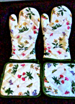 Two (2) Oven Mitts &amp; Two (2) Potholders Trisa Butterflies/Flowers Quilted Cloth - £15.66 GBP