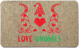 NEW Love Gnomes &amp; Hearts Doormat 17 x 29 inches burlap &amp; rubber low profile - £11.15 GBP