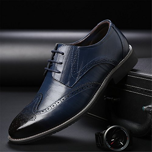 Men Blue Wing Tip Burnished Brogue Toe Vintage Leather Laceup Handcrafted Shoes