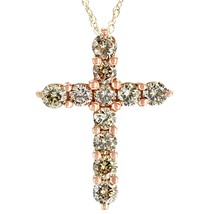 1.00CT Round Cut Lab-Created Brown Cross Pendant Necklace 14K Rose Gold Plated - £84.96 GBP