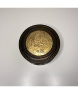 Pastoral Scene Gilded Brass Powder Trinket Box Mirrored Glass Insert Vin... - $43.53