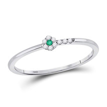 10kt White Gold Womens Round Emerald Diamond Stackable Band Ring 1/20 Cttw - £141.58 GBP