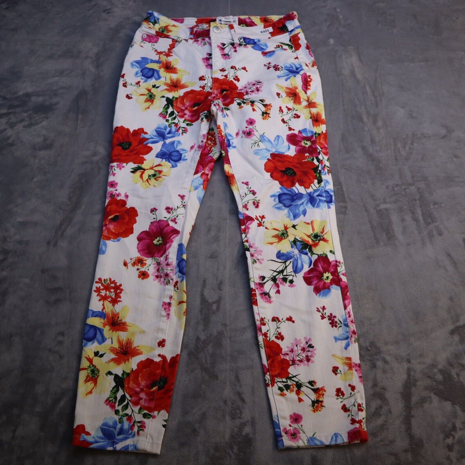 republic white pants adult 4 large floral print casual skinny leg women 4