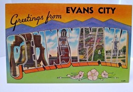 Greetings From Evans City Pennsylvania Large Big Letter Postcard Linen U... - £28.14 GBP