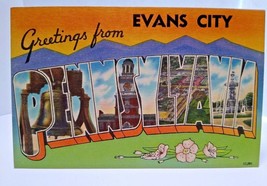 Greetings From Evans City Pennsylvania Large Big Letter Postcard Linen U... - £29.75 GBP