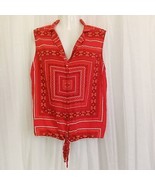 APT 9 Tie Front Sleeveless Top SouthWest Knit Orange Red White Button Co... - €13,45 EUR