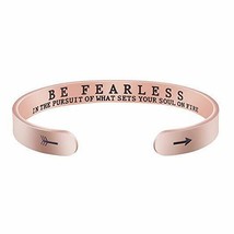Be Fearless Cuff Bracelet Bangle Stainless Steel Quote Jewelry Rose Gold NEW - £25.50 GBP