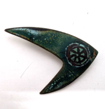 FISH Boomerang  brooch PIN green  black white enamel COPPER Arts crafts - £10.75 GBP