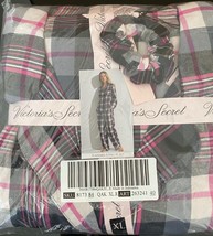 New Victorias Secret Pink Black Flannel sleepwear long Pajama pj set M / XL tag - £48.90 GBP