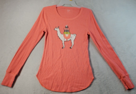 Old Navy T Shirt Women Medium Orange Graphic Print Cotton Long Sleeve Round Neck - £11.86 GBP