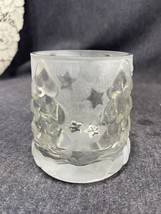 Vtg 3 1/2” Christmas Votive candle holder Frosted Trees, Moon And stars Design - £7.15 GBP