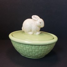 Hallmark Bunny Rabbit Lime Green Covered Ceramic Candy Dish - $19.80