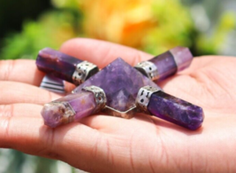 Amethyst Stone 4Pt Energy Generator Pyramid Crystal Healing Gemstone - £35.60 GBP