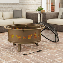 32 Outdoor Deep Fire Pit- Round Large Steel Bowl with Bear Cutouts - £163.37 GBP