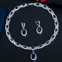 Oval Cut Simulated Sapphire &amp; Diamond 30CT Necklace Set925 Silver Gold Plated - £216.71 GBP
