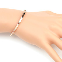 Rose Tone Twisted Bangle Bracelet With Trendy Bar Design - £17.98 GBP