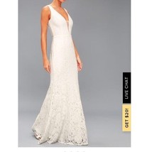 Lulus Wedding Dress Small VNeck Mermaid Embroidered Lace White Sleeveless Bride - £106.06 GBP