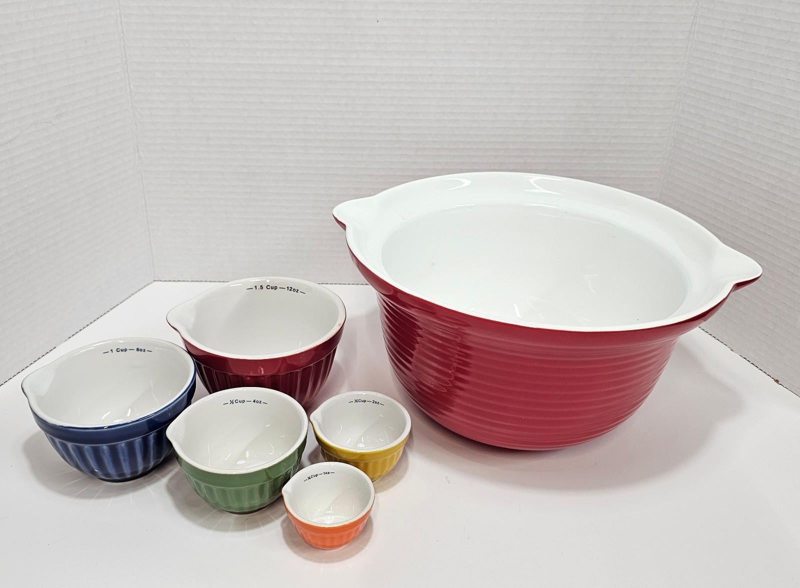 Pre Owned Lot Of Cook&#39;s Tools Heavy Ceramic Dishes Batter Bowl &amp; Measuri... - $35.00