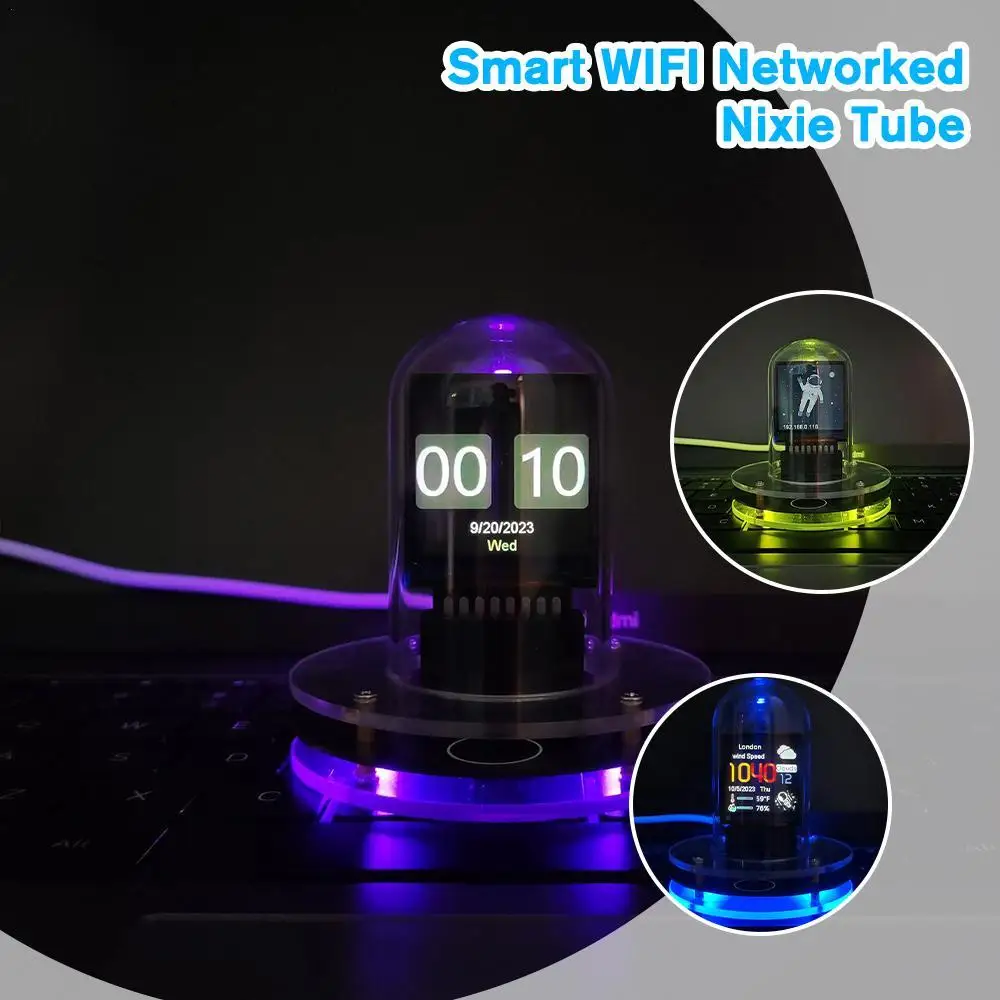 RGB Nixie Tube Clock Smart WIFI Networked LED Light-Emitting IPS Color S... - $39.65