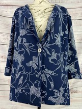 Susan Graver Printed LK Cutaway Hem Jacket Womens XL One Button 3/4 Slv Pockets - £31.85 GBP