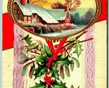 Faux Ribbon Wrapping Holly Mistletoe Happy Christmas Embossed DB Postcar... - £3.11 GBP