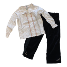 Janie and Jack Pink Long Sleeve Blouse &amp; Black Velvet Pants Outfit 3T Girls - €16,48 EUR