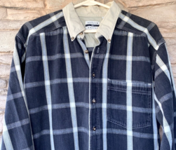 VTG Black Plaid Shirt Button Down Mens LARGE Cotton Review By Baxter Gru... - £40.04 GBP