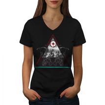 Wellcoda Triangle Trendy Womens V-Neck T-shirt, Black Graphic Design Tee - £16.02 GBP