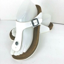 Pedro Iniesta White 7.5 Flip Flop Boho Leather Sandal Flat Earth Buckle ... - £35.17 GBP
