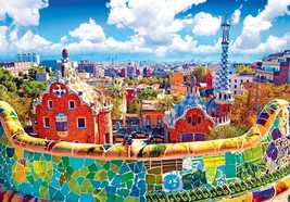 Framed canvas art print giclee colorful Park Guell Barcelona - £31.64 GBP+