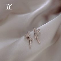 new inlaid zircon Bow Earrings Korean sexy women jewelry temperament Party Weddi - £10.52 GBP