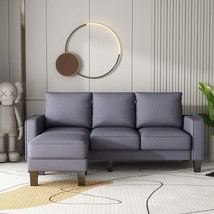 Modern L-Shape Sofa w/ Ottoman | Dark Grey Fabric - £341.31 GBP