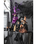 Set of 3 Halloween Witch Figurines Purple Orange Black Decorations Home ... - £65.58 GBP