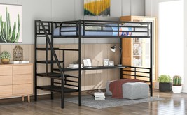 Metal Loft Bed Frame with Desk, No Box Spring Needed,Twin, Black - £361.00 GBP