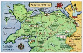 United Kingdom UK Postcard Wales Pictoral Map Of North Wales - $2.96