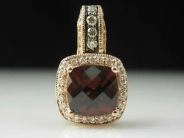 3Ct Cushion Cut Lab Created Garnet Halo Women&#39;s Pendant 14K Yellow Gold Plated - £109.83 GBP