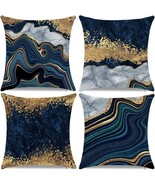 Navy Blue And Gold Throw Pillow Covers Set Of 4 Decorative Pillows Cover... - £30.55 GBP