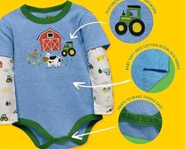 Infant Boys Blue On The Farm Tractor Cow Baby L/S Bodysuit 9/12M - $8.99