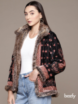 Bohemian Floral Velvet Jacket with Faux Fur Trim Silk Lapel Collar Long ... - £308.57 GBP