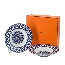 Hermes Bleus d&#39;Ailleurs Set of 2 Soup Plate porcelain pasta 21 cm - £2,307.96 GBP