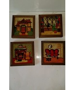 Vintage Set of 4 Crewel Cross stitch Embroidered needle point wood frame... - $312.78 MXN