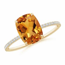 ANGARA Thin Shank Cushion Cut Citrine Ring With Diamond Accents - £611.40 GBP