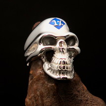 Mirror polished Men&#39;s Outlaw Biker Ring blue Diamond 1% Skull - Sterling Silver - £71.18 GBP
