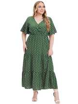 Women Plus Size Polka Dot Casual V Neck Short Sleeve A line Pleated Hem Swim Mid - $29.00