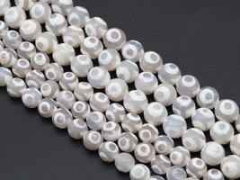 Natural White Evil Eye Tibetan Agate Round Faceted Beads, 10mm/12mm, Sku... - £7.91 GBP+