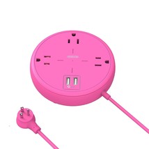 Pink Power Strip with USB Ports, Mountable Flat Plug Extension Cord with... - £31.92 GBP