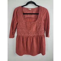 Meadow Rue Blouse Small Womens Mauve Half Sleeve Square Neck Pullover Top - £18.42 GBP