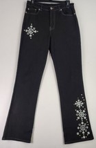 DG2 Diane Gilman Jeans Womens 8 Black Silver Studded Embellished Boot Cut Pants - £41.86 GBP